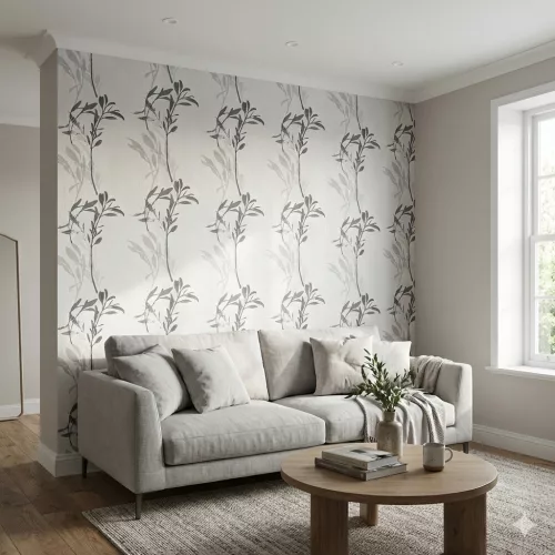 Fekete nagy levél mintás tapéta (10138-10)