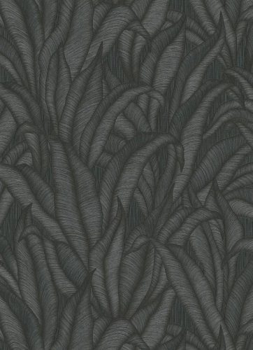 Fekete-ezüst hosszú leveles tapéta (Fashion for Walls 10371-15)