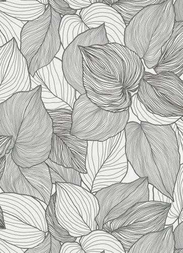 Fekete-fehér leveles tapéta (Collage 10381-10)