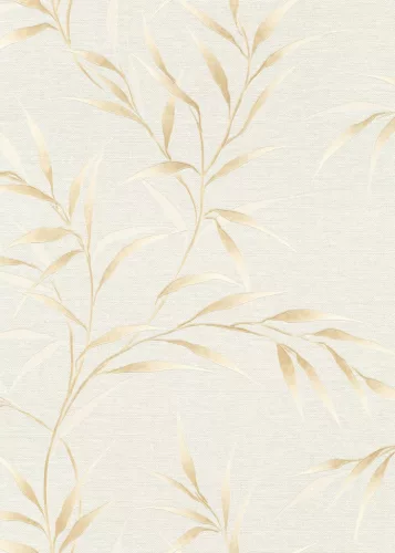 Fényes drapp hosszúkás Art deco levél mintás tapéta (10528-02)