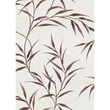   Fényes bordó-fehér hosszúkás Art deco levél mintás tapéta (10528-06)