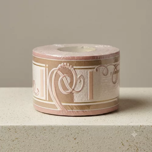 Beige-barna-halvány rózsaszín modern hullám mintás bordűr