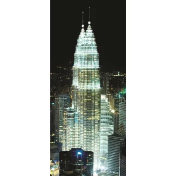   Petronas-ikertorony az éjszakában, Kuala Lumpur öntapadós poszter, fotótapéta 276SKT /91x211 cm/
