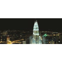   Petronas-ikertorony az éjszakában, Kuala Lumpur poszter, fotótapéta 276VEP /250x104 cm/