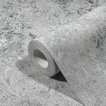   Szürke-ezüst kopottas barokk mintás tapéta (City Glow 34294)