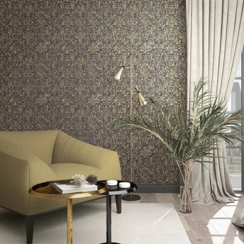 Fekete-arany kopottas barokk mintás tapéta (City Glow 34297)