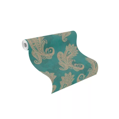 Türkizkék alapon arany  mintás tapéta  (746457)