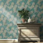 Türkizkék alapon arany  mintás tapéta  (746457)