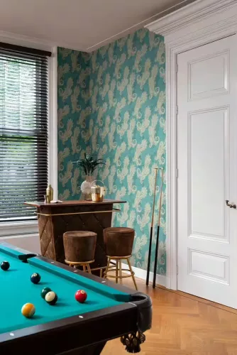 Türkizkék alapon arany  mintás tapéta  (746457)