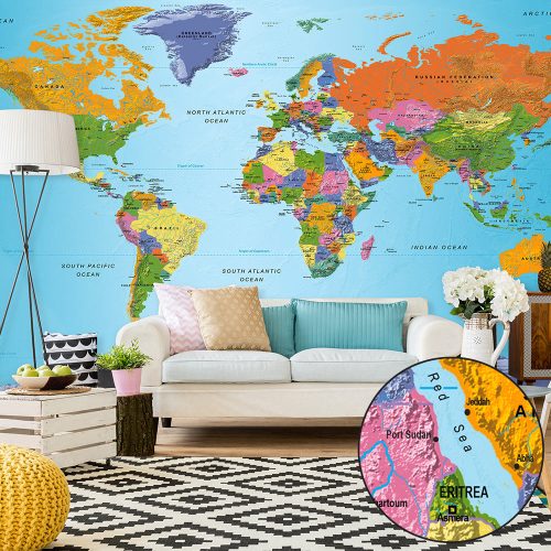 Fotótapéta - World Map: Colourful Geography II, 490x280 cm, Öntapadós