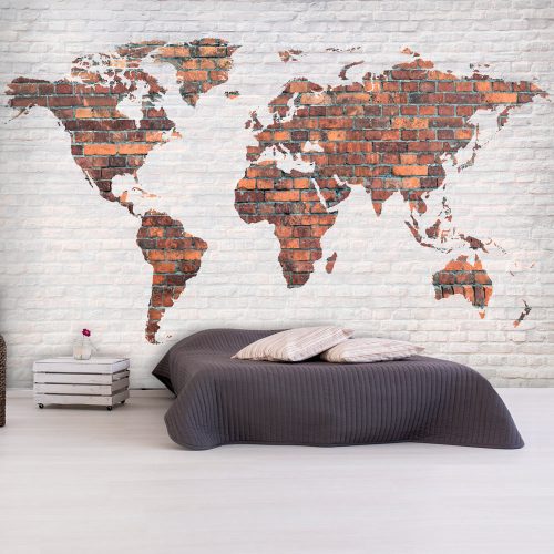 Fotótapéta - World Map: Brick Wall, 300x210 cm