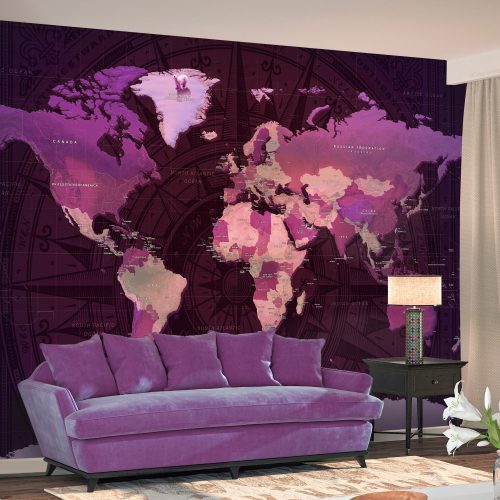 Fotótapéta - Purple World Map, 98x70 cm, Öntapadós