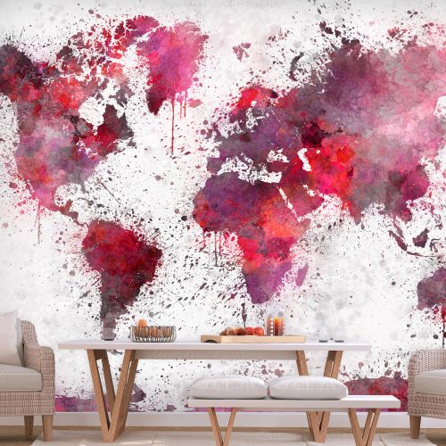 Fotótapéta - World Map: Red Watercolors, 98x70 cm, Öntapadós