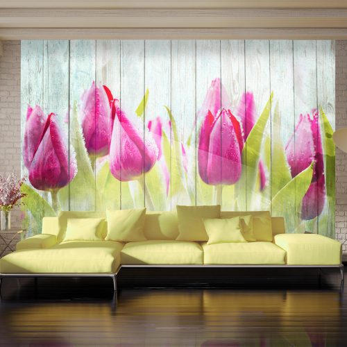 Fotótapéta - Tulips on white wood