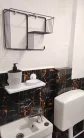 Öntapadós PVC csempepanel, Fekete alapú narancs márvány, 30 x 60 cm