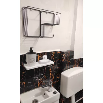   Öntapadós PVC csempepanel, Fekete alapú narancs márvány, 30 x 60 cm