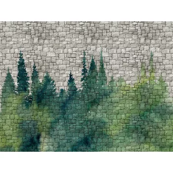   Fotótapéta, Fenyő festés a kőkerítésen, Prémium, 371x280 cm