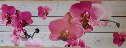 Szürke deszkán orchideák  öntapadós bordűr