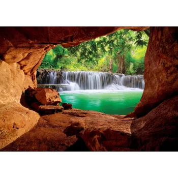 Kilátás a barlangból a vízesésre poszter, fotótapéta