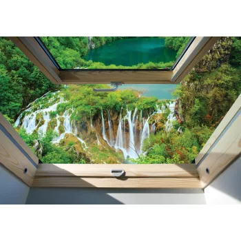 Vízesésre néző ablak poszter, fotótapéta