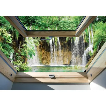 Vízesésre néző ablak poszter, fotótapéta