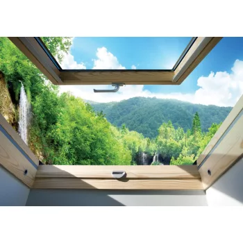 Vízesésre néző ablak poszter, fotótapéta