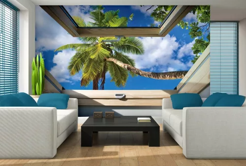 Pálmafára néző ablak poszter, fotótapéta