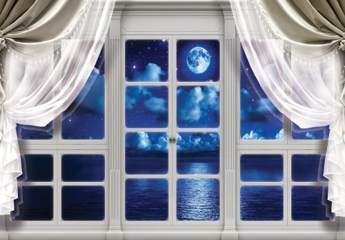 Éjszaka az ablakon át poszter, fotótapéta Vlies (152,5 x 104 cm)