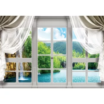 Vízesés az ablakon át poszter, fotótapéta