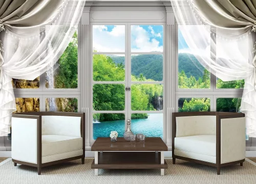 Vízesés az ablakon át poszter, fotótapéta