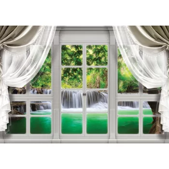 Vízesésre néző ablak poszter, fotótapéta