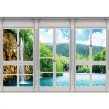 Vízesésre néző ablak poszter, fotótapéta