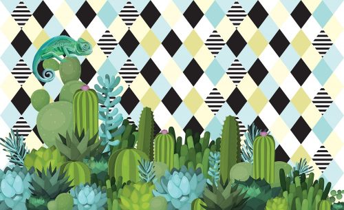 Kaktuszok és a kaméleon poszter, fotótapéta Vlies (312 x 219 cm)