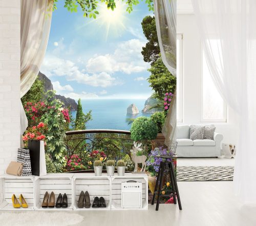 Erkélyről kilátás a tengerre poszter, fotótapéta, Vlies (184x254 cm, álló)