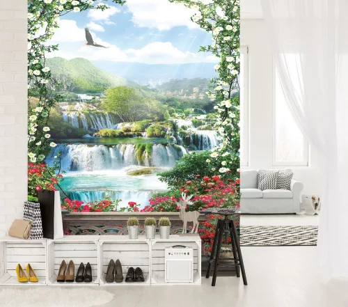 Erkélyről kilátás a vízesésre poszter, fotótapéta (206 x 275 cm)