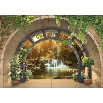 Vízesés az erdőben, boltíven át poszter, fotótapéta