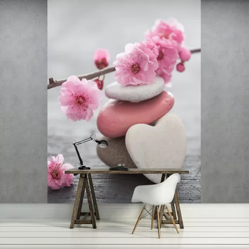 Babarózsa és zen kövek poszter, fotótapéta (206 x 275 cm)