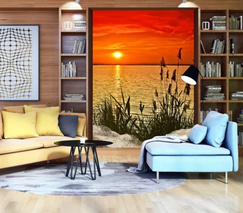 Napnyugta a nádas tónál poszter, fotótapéta (184 x 254 cm)