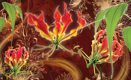 Red lilies poszter, fotótapéta Vlies (312 x 219 cm)