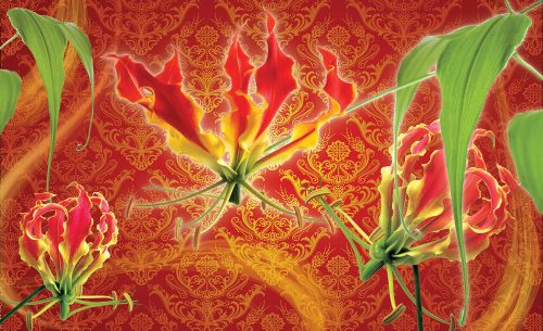 Red lilies poszter, fotótapéta Vlies (208 x 146 cm)
