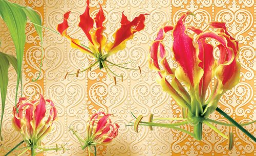 Red lilies poszter, fotótapéta, Vlies (416 x 254 cm)