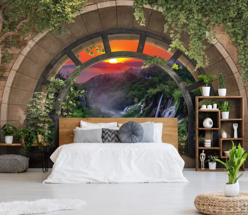 Kilátás a vízesésre a boltíven át poszter, fotótapéta