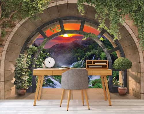 Kilátás a vízesésre a boltíven át poszter, fotótapéta