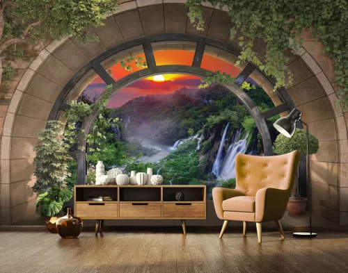 Kilátás a vízesésre a boltíven át poszter, fotótapéta