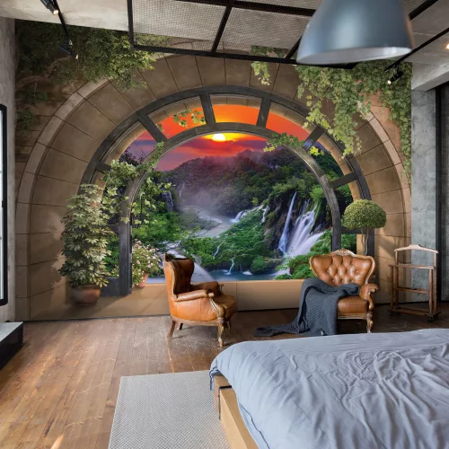 Kilátás a vízesésre a boltíven át poszter, fotótapéta