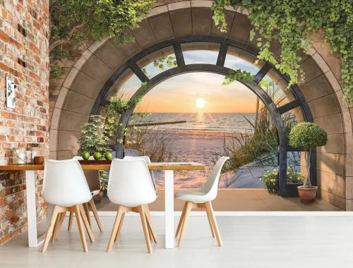 Kilátás a tengerre a boltíven át poszter, fotótapéta