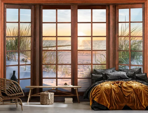 Homokos ternerpart ablakból poszter, fotótapéta