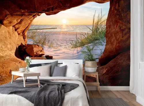 Barlang és tenger napkeltekor poszter, fotótapéta