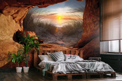 Barlang és tenger naplementében poszter, fotótapéta