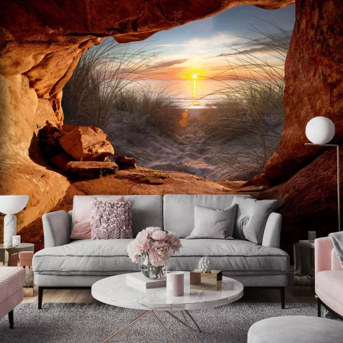 Barlang és tenger naplementében poszter, fotótapéta